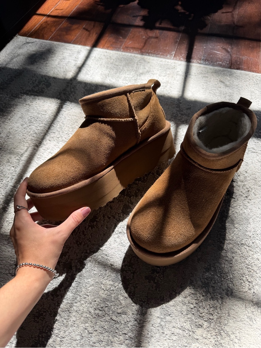 UGG Chestnut Platform Shearling Ankle Boots
